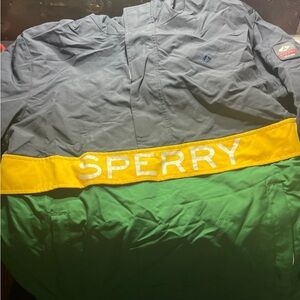 Sperry Gray and Green Windbreaker with Yellow Band